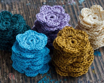 Crocheted linen flowers -- set of 10