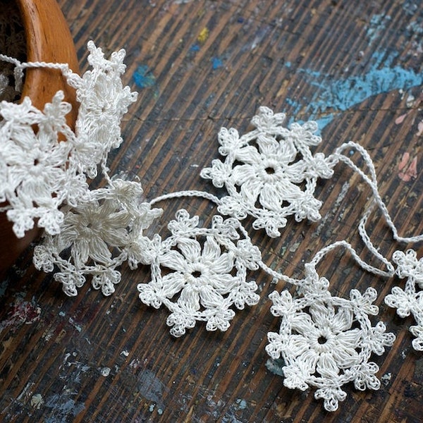Crochet Garland - Small Doily Bunting -- Snowflake garland