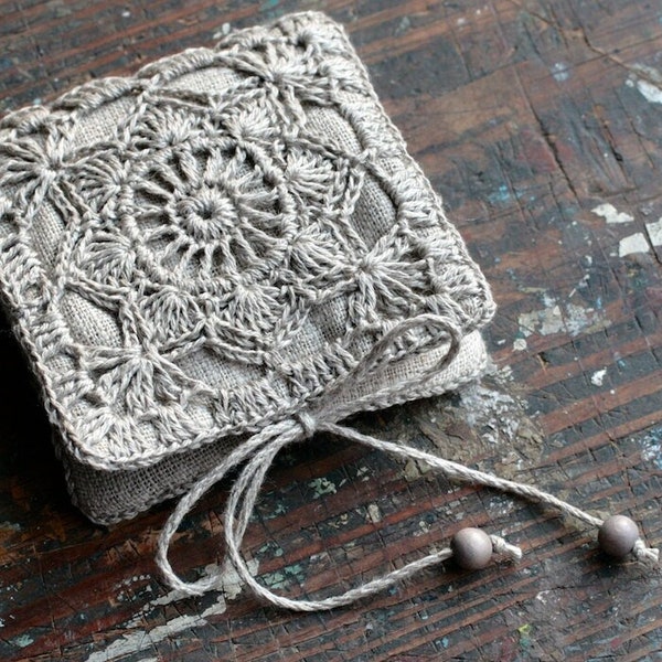 Small Linen Needle Book with Crochet detail