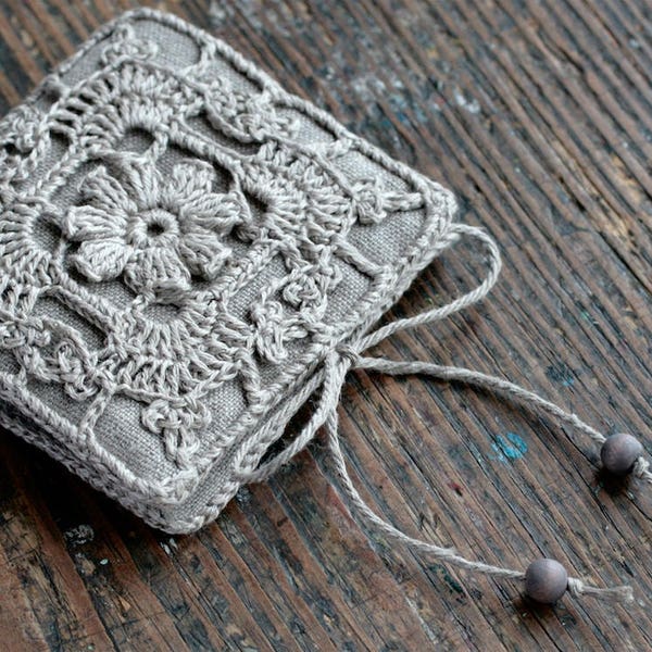 Small Linen Needle Book with Crochet detail