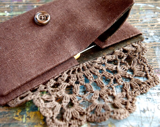 Linen Crochet Hook Case Holder Organizer Brown Etsy