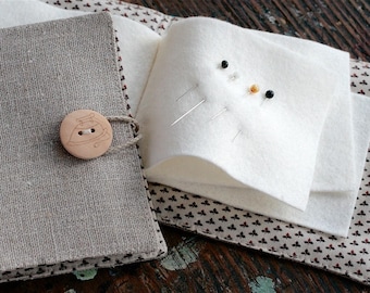 Small Linen Needle Book - Pincushion or Iron button