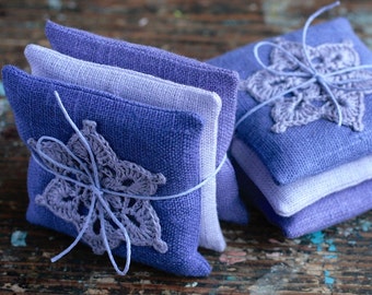 Lavender sachets -- crochet motif -- set of 3