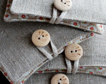 Small Linen Needle Book - Pincushion button