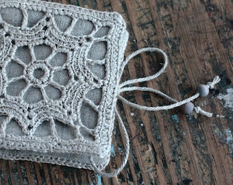 Small Linen Needle Book with Crochet detail