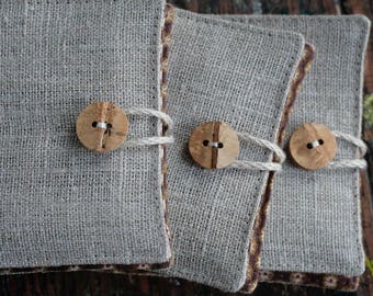 Small Linen Needle Book - wooden button