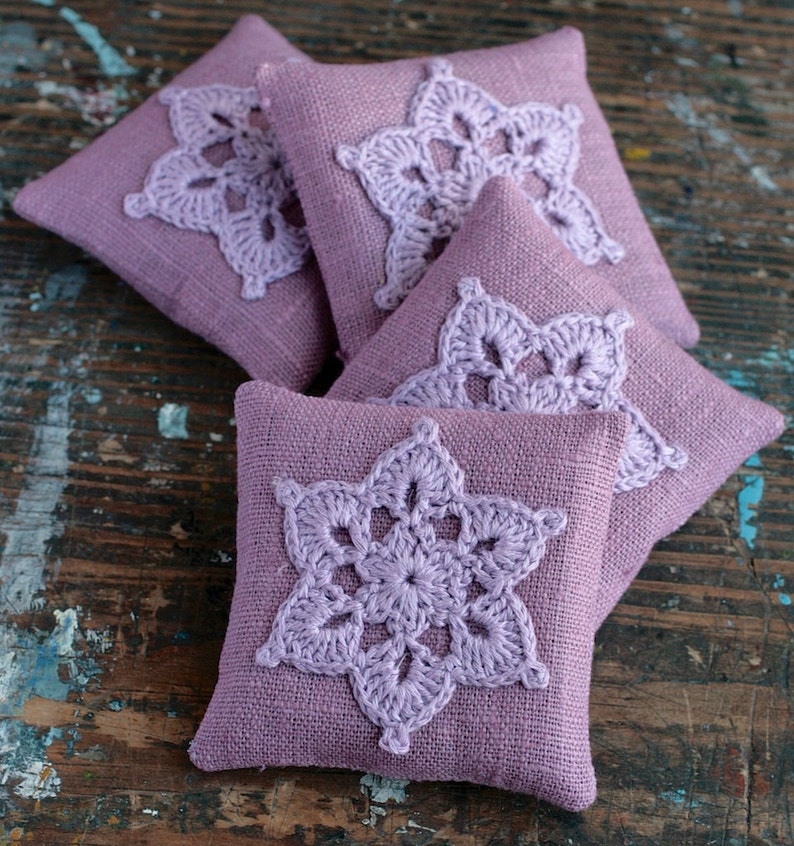 Lavender sachets crochet motif set of 4 image 5