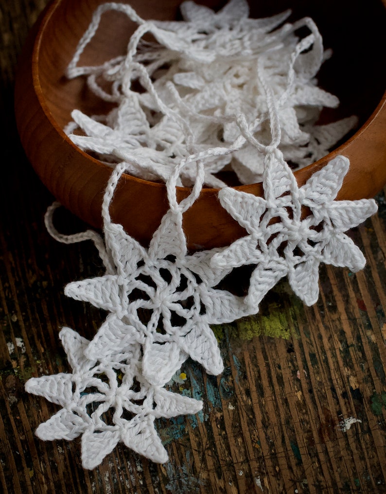 Crochet Garland Wall Hanging Small Doily Bunting Snowflake garland snow white image 7