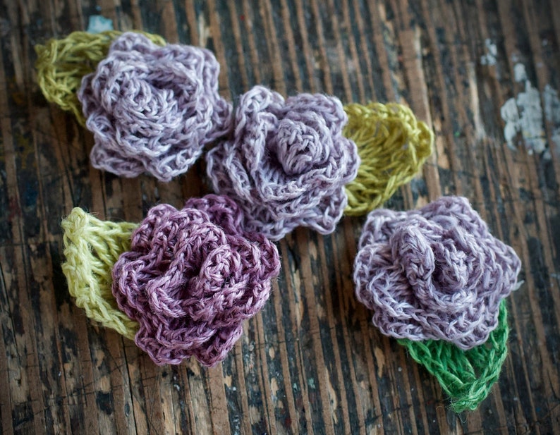 Set of 4 Crocheted Linen Roses Embellishments image 4