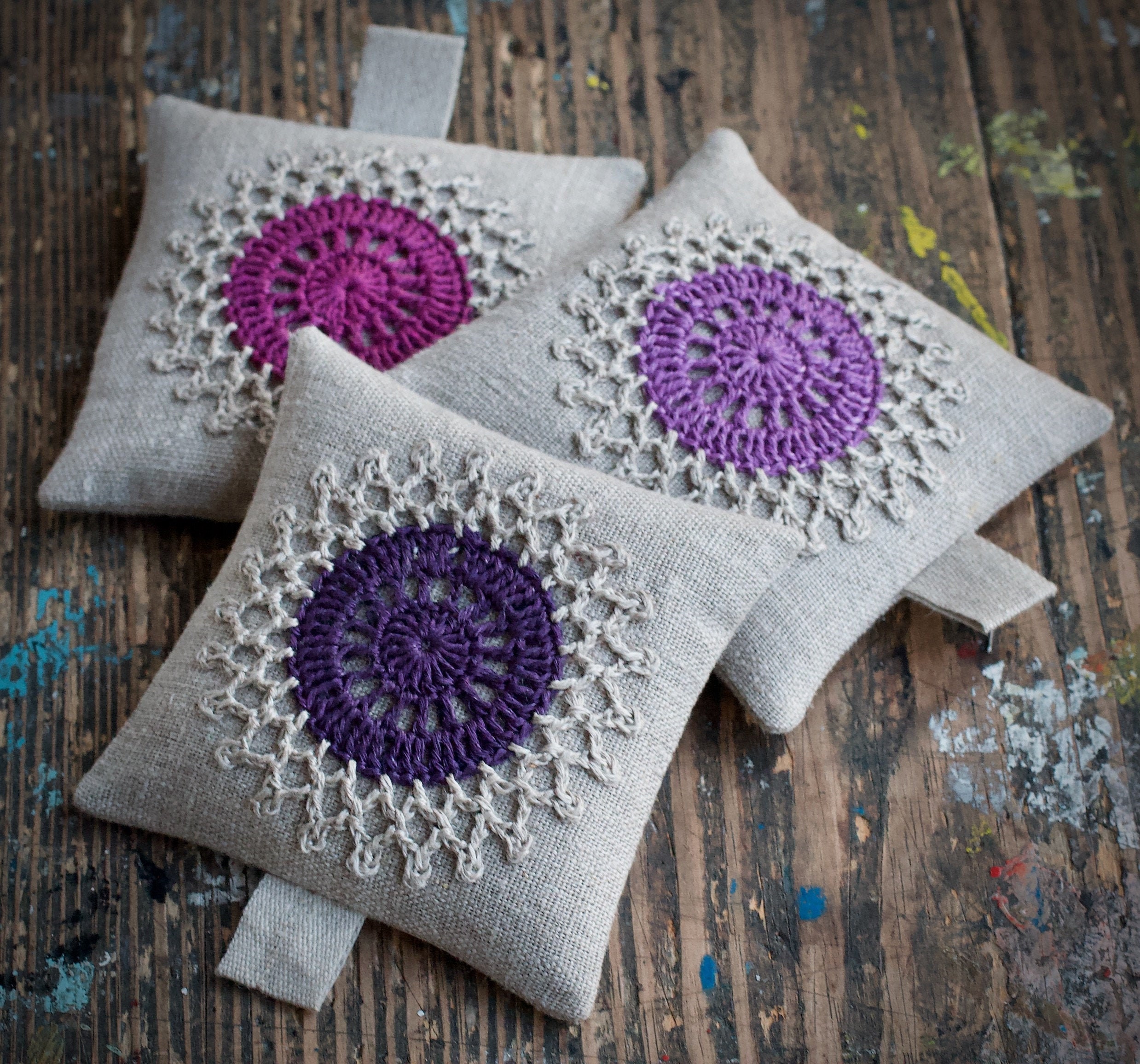 Lavender Sachets Crochet Motif Set of 3 Etsy