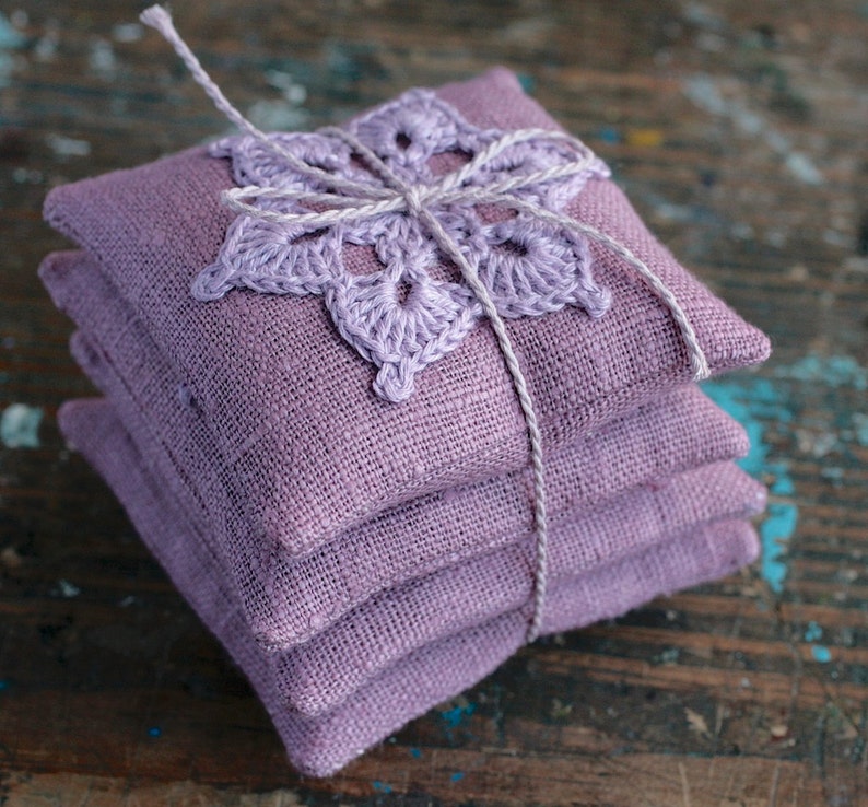 Lavender sachets crochet motif set of 4 image 2