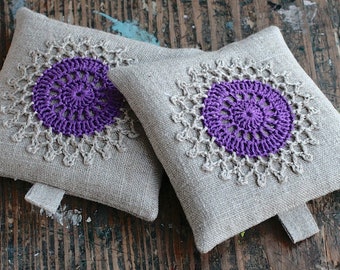 Lavender sachets -- crochet motif -- set of 2