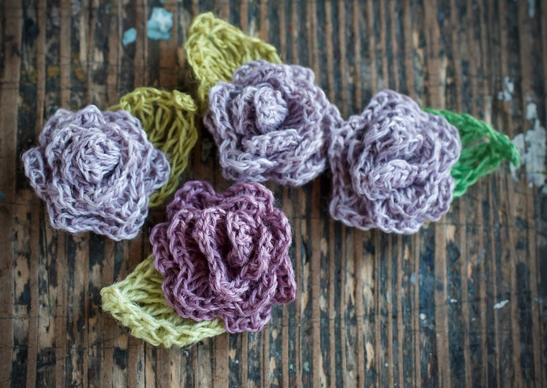 Set of 4 Crocheted Linen Roses Embellishments image 6
