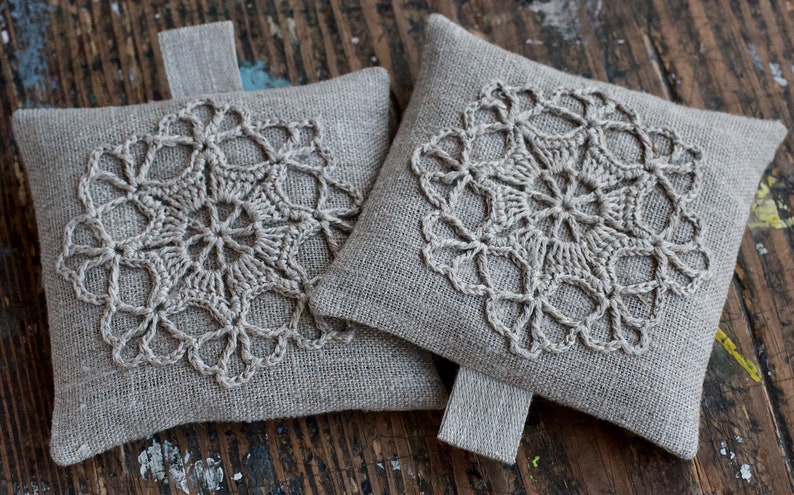 Lavender sachets crochet motif set of 2 image 3