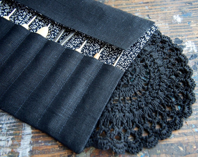 Linen Crochet Hook Case Holder Organizer Black Etsy