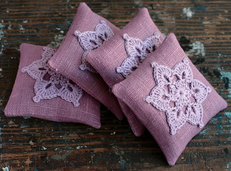 Lavender sachets crochet motif set of 4 image 3