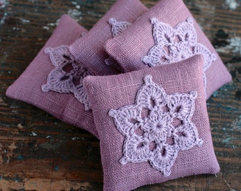 Lavender sachets -- crochet motif -- set of 4