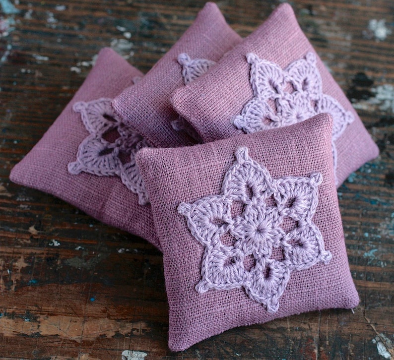 Lavender sachets crochet motif set of 4 image 1