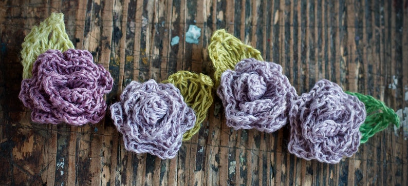 Set of 4 Crocheted Linen Roses Embellishments image 7