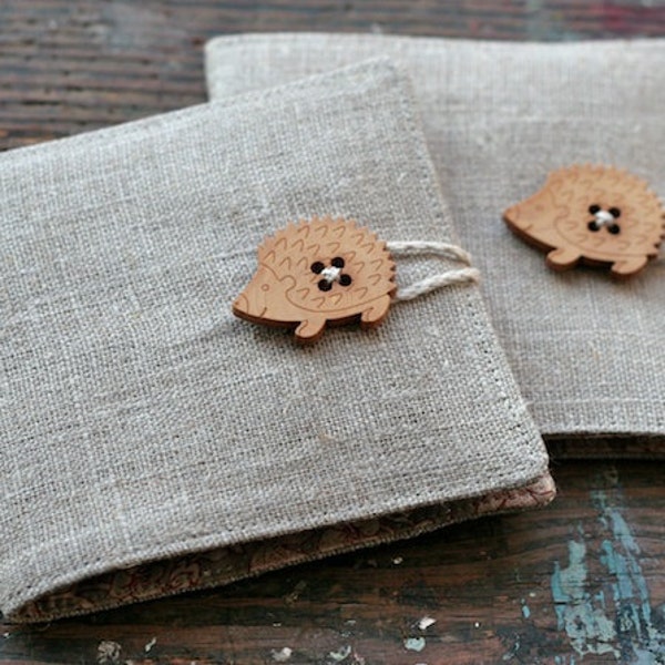 Small Linen Needle Book - Hedgehog Button