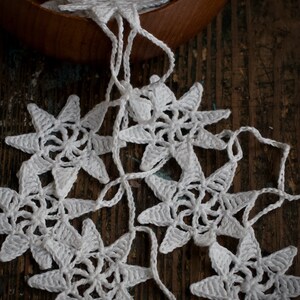 Crochet Garland Wall Hanging Small Doily Bunting Snowflake garland snow white image 5