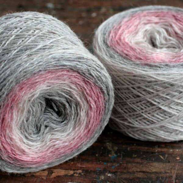 Pure wool knitting yarn - 2 x 100 g -- grey, pink