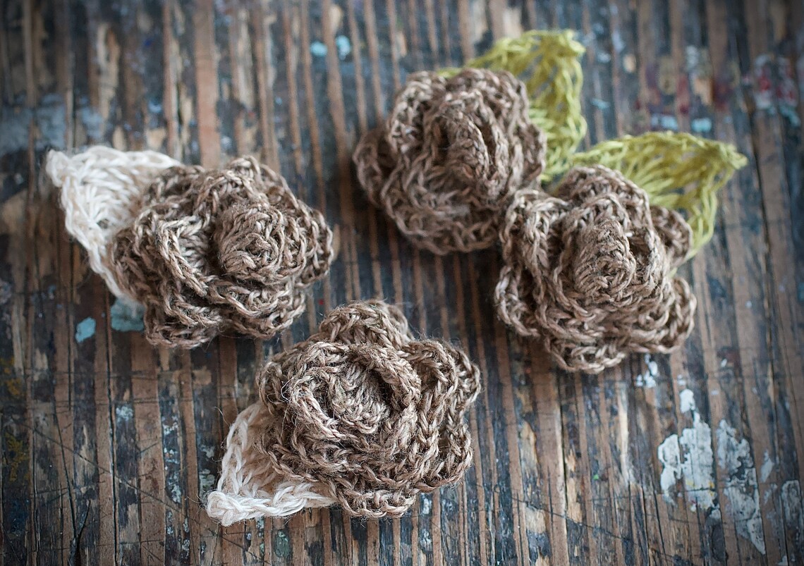 Set of 4 Crocheted Linen Roses - Embellishments - Etsy