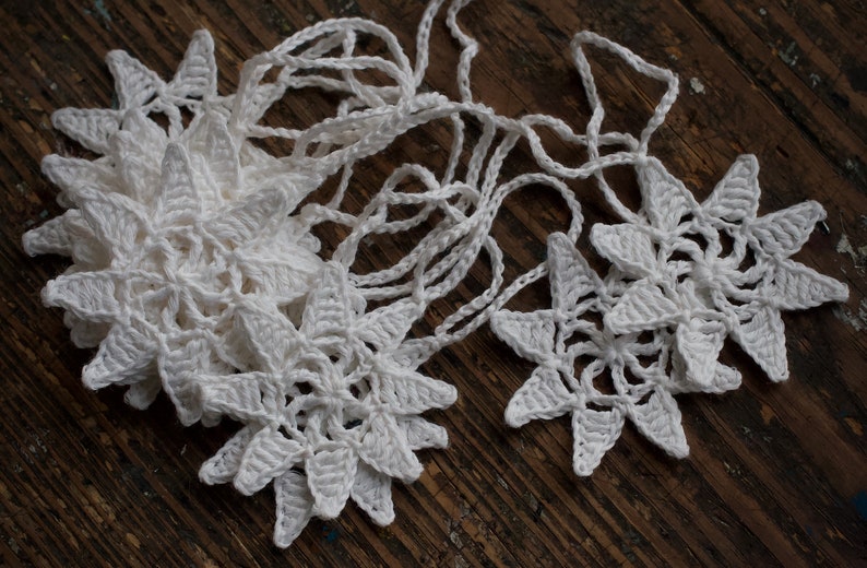 Crochet Garland Wall Hanging Small Doily Bunting Snowflake garland snow white image 3