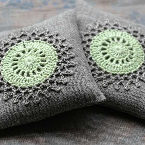 Lavender sachets -- crochet motif -- set of 2