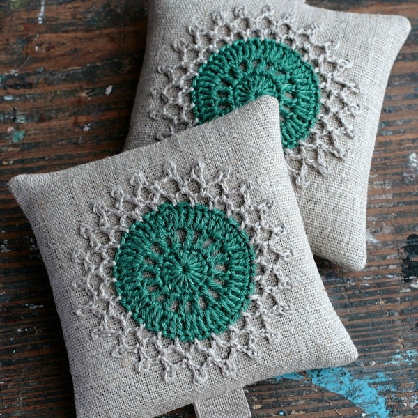 Lavender sachets -- crochet motif -- set of 2