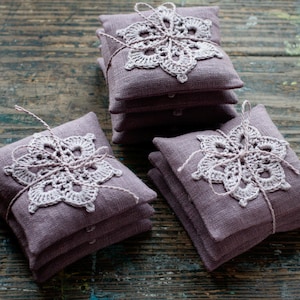 Lavender sachets -- crochet motif -- set of 3