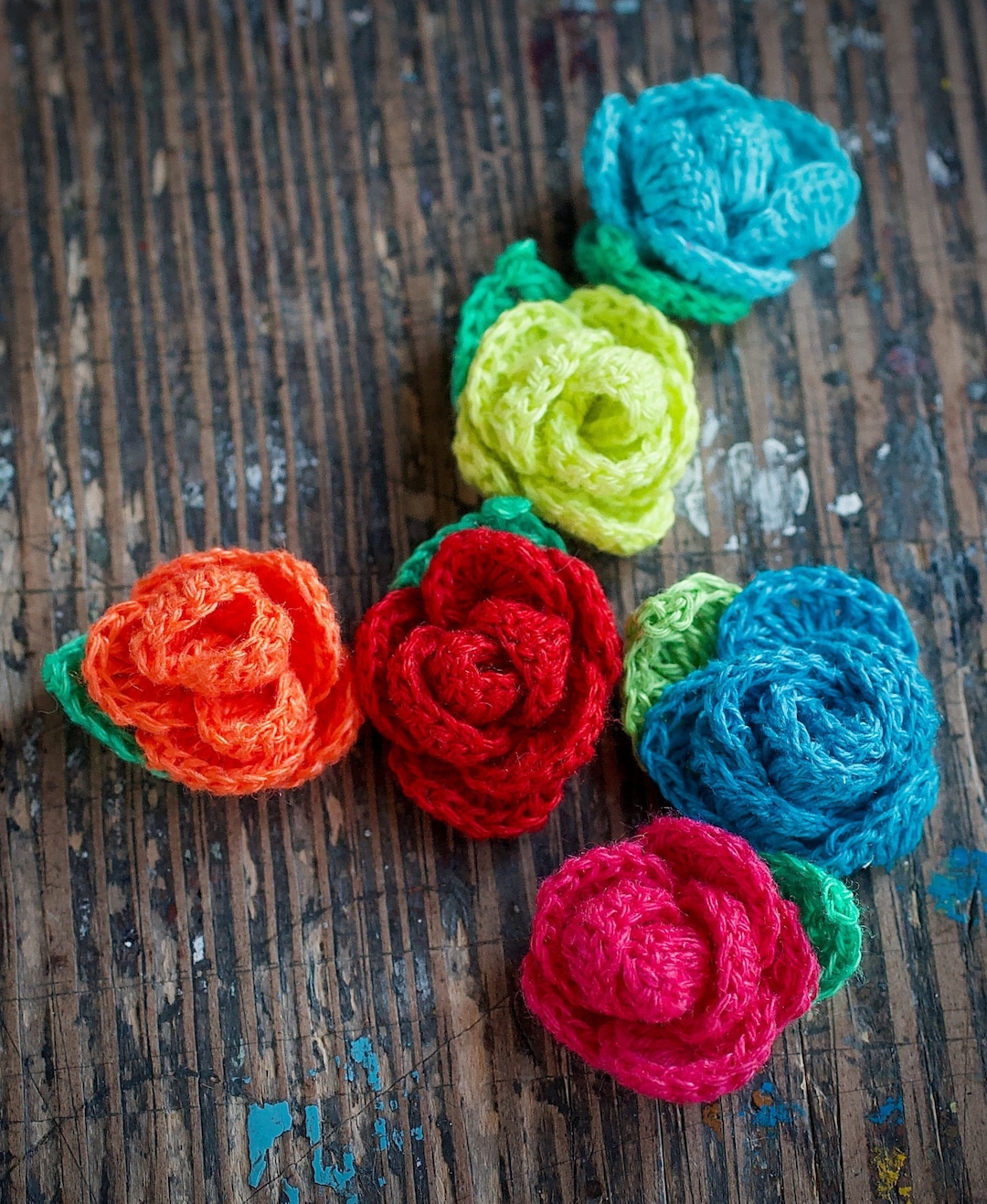 Set of 6 Crocheted Linen Roses - Embellishments -- Neon - Etsy