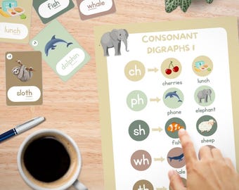 Phonics Posters for Primary Classroom | Digraphs & Blends Sound Wall | Long Vowel Posters | Matching Card Game | Literacy Center Resources