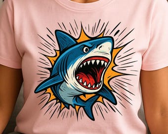 Great White Shark PNG | Cartoon Shark Clipart | Printable Shark Design for T-Shirts, Stickers, Mugs | Instant Download | POD Sublimation Art