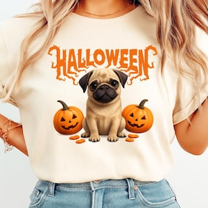 Cute Pug Halloween Png, Pug with Pumpkins Png, Halloween Gifts, Pumpkins and Pug Dog Png, Pug Lover Halloween Pumpkins Png for swea tshirt