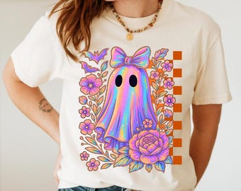 Retro Blumen Geist PNG: Pastell Halloween Clipart (Digitaler Download