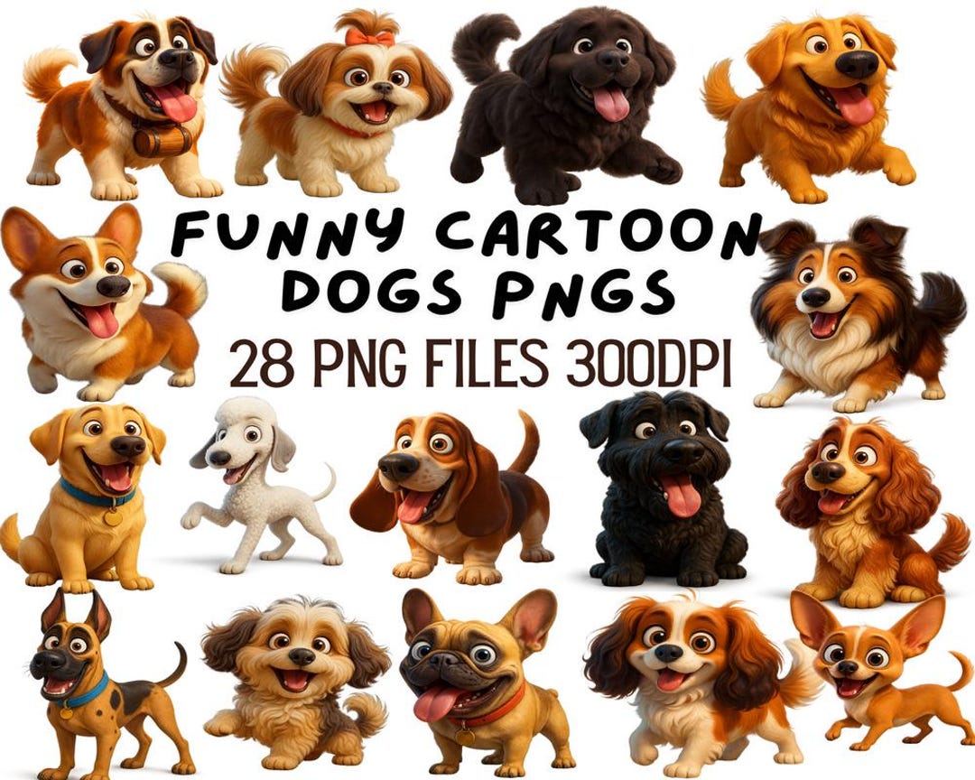28 Cute Dog Clipart, Dog Breeds PNG Bundle – Cartoon Puppy ...