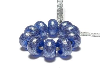 Silvery Blue Violet Spacers - Handmade Lampwork Glass Pixie Dust Beads SRA