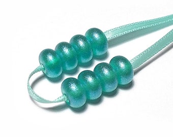 Shimmery Sea Green Spacers - Handmade Lampwork Glass Pixie Dust Beads SRA