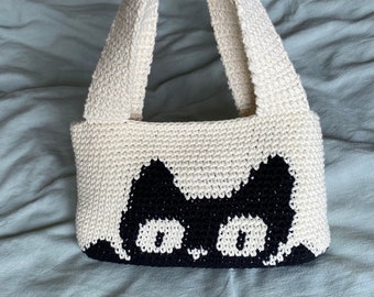 Patrón de bolso de ganchillo gatito / bolso de crochet de gato bicolor