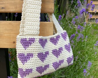 Patrón de bolso de crochet de corazón / lindo y femenino bolso de crochet de dos colores