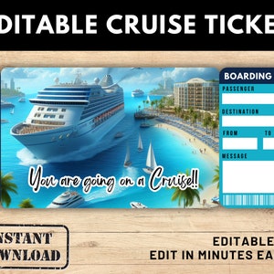 Boleto de crucero, Tarjeta de embarque de crucero, Plantilla de tarjeta de embarque de crucero, Boleto de crucero. Crucero sorpresa. Boleto imprimible. Tarjeta de embarque imprimible