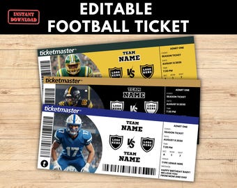 Editable Football Ticket, Soccer Tickets, Surprise Gift, Editable Soccer Tickets, Sports Event, Personalized Stub, Printable Canva Template