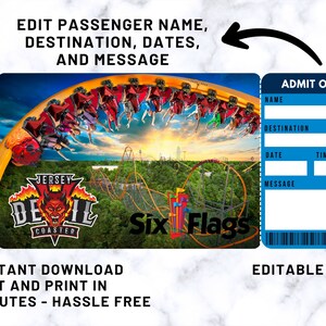 Printable SIX FLAGS Surprise Gift Ticket. Boarding Pass. Trip Ticket ...