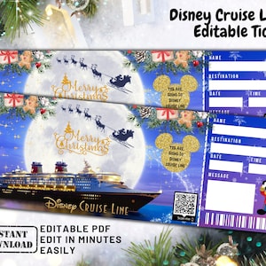 Weihnachts-Mickey-Kreuzfahrtticket, Themenpark-Kreuzfahrtticket, bearbeitbares Ticket, druckbares Disney-Kreuzfahrtticket, Kreuzfahrtschiff-Bordkarte