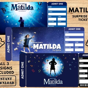 Druckbare Matilda Broadway Surprise Ticket, Matilda Ticket, Matilda the Musical Collectible Ticket, bearbeitbares Theater-Eintritts-Souvenir