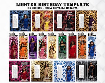 Birthday Lighter Template, Canva Editable Girl Birthday Party Favor Template, Birthday Lighter Animal Print Template, Party Favor Designs