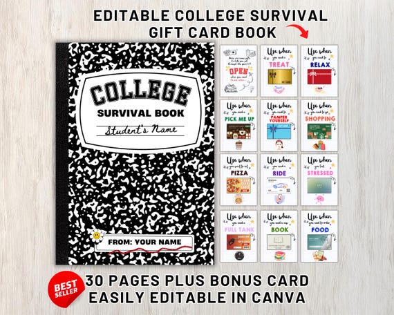 College Survival Kit Book Printable Gift Card Holder for College Students, High School Graduation Gift Card Holder, College Care Packages