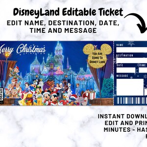Christmas Disneyland Ticket, Disneyworld Ticket, Editable Ticket ...