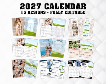 Calendar 2027 Bundle, 15 designs, Calendar template, Calendar 2027, Custom Photo Calendar 2027, Personalized Photo Calendar for Family